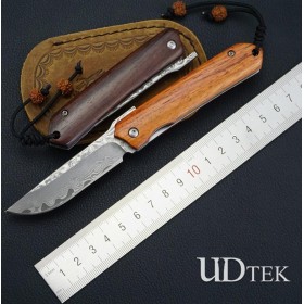 Damascus steel Sandalwood and rose wood handle pocket knife no logo tool UD19045